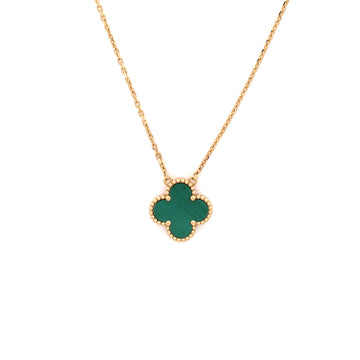 Collier pendentif Vintage Alhambra or jaune 18 carats et malachite